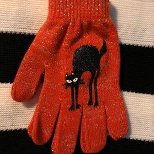Metallic Orange Scaredy Cat Halloween Gloves